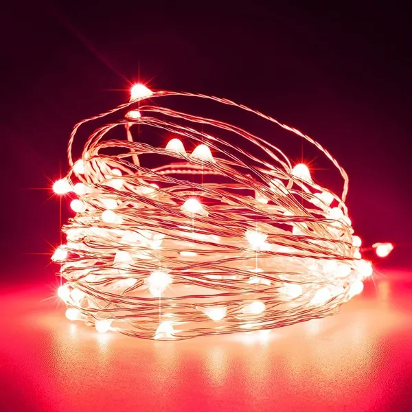 XMAS ΛΑΜΠΑΚΙ ΣΕΙΡΑ 100 MINI LED ΜΕΤΑΣΧΗΜΑΤΙΣΤΗ ΣΤΑΘΕΡΟ ΑΣΗΜΙ ΧΑΛΚΙΝΟ ΚΑΛΩΔΙΟ ΚΟΚΚΙΝΟ LED ΑΝΑ 10cm ΠΑΡΟΧΗ 5m ΙΡ44