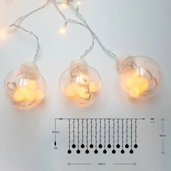 Λαμπακι Κουρτίνα LED με PVC Καλώδιο και Διακόσμηση