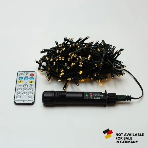 XMAS ΛΑΜΠΑΚΙ ΣΕΙΡΑ 400 LED 3mm ΜΕ ΦΟΡΗΤΟ ΦΟΡΤΙΣΤΗ 24V-31V ΜΠΑΤΑΡΙΑΣ 1800mAh ΜΕ 8 ΠΡΟΓΡΑΜΜΑΤΑ ΤΗΛΕΧΕΙΡΙΣΤΗΡΙΟ (TIMER DIMMER) ΠΡΑΣΙΝΟ PVC ΚΑΛΩΔΙΟ ΘΕΡΜΟ ΛΕΥΚΟ LED ΑΝΑ 10cm ΠΑΡΟΧΗ 3m IP44