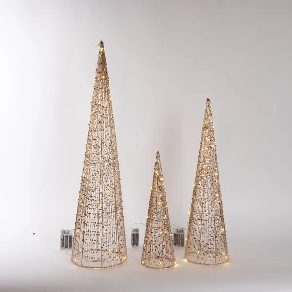 XMAS ΦΩΤΙΖΟΜΕΝΟΙ 3 ΣΧΕΔΙΑ ΚΩΝΟΙ 40/60/80cm & 20/30/40 MINI LED ΜΠΑΤΑΡΙΑΣ 2AA/3AA ΧΡΟΝΟΔΙΑΚΟΠΤΗ ΧΡΥΣΟΣ ΜΕΤΑΛΛΙΚΟΣ ΣΚΕΛΕΤΟΣ ΑΣΗΜΙ ΧΑΛΚΙΝΟ ΚΑΛΩΔΙΟ ΘΕΡΜΟ ΛΕΥΚΟ LED ΠΑΡΟΧΗ 30cm IP44