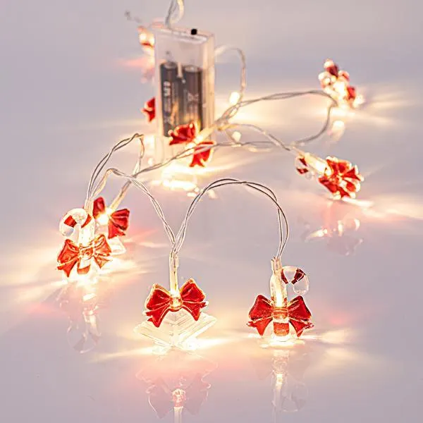 XMAS ΛΑΜΠΑΚΙ ΣΕΙΡΑ 10 LED 5mm 5 ΑΚΡΥΛΙΚΕΣ ΚΑΜΠΑΝΕΣ 4cm & 5 ΖΑΧΑΡΩΤΑ 3.9cm ΜΠΑΤΑΡΙΑΣ 2AA ΔΙΑΦΑΝΟ PVC ΚΑΛΩΔΙΟ ΘΕΡΜΟ ΛΕΥΚΟ LED ANA 10cm ΠΑΡΟΧΗ 50cm IP20