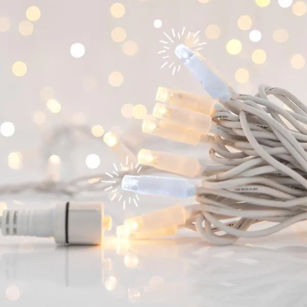 XMAS ΛΑΜΠΑΚΙ ΣΕΙΡΑ 100 LED 5mm ΜΕ ΚΑΛΥΜΜΑ 230V 3 ΕΠΕΚΤΑΣΕΙΣ ΕΩΣ 9 ΣΕΤ ΛΕΥΚΟ ΚΑΟΥΤΣΟΥΚ ΚΑΛΩΔΙΟ 90 ΘΕΡΜΑ ΛΕΥΚΑ LED & 10 ΛΕΥΚΑ FLASH LED ANA 10cm ΠΑΡΟΧΗ 1.5cm ΙΡ65