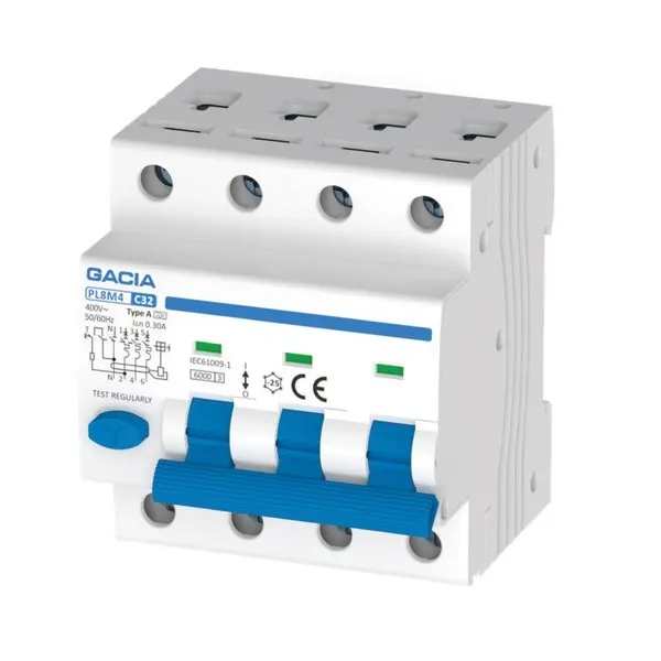 ΡΕΛΕ RCBO ΤΕΤΡΑΠΟΛΙΚΟ 16A 6kA 30mA 3P+N C GACIA TYPE A