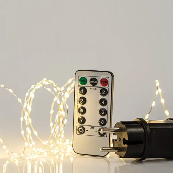 XMAS ΛΑΜΠΑΚΙ ΣΕΙΡΑ 300 MINI LED ΜΕ ΜΕΤΑΣΧΗΜΑΤΙΣΤΗ ΤΗΛΕΧΕΙΡΙΣΤΗΡΙΟ (ON/OFF ΧΡΟΝΟΔΙΑΚΟΠΤΗ DIMMER) ΑΣΗΜΙ ΧΑΛΚΙΝΟ ΚΑΛΩΔΙΟ ΘΕΡΜΟ ΛΕΥΚΟ LED ANA 1.5cm ΠΑΡΟΧΗ 3m ΙΡ44