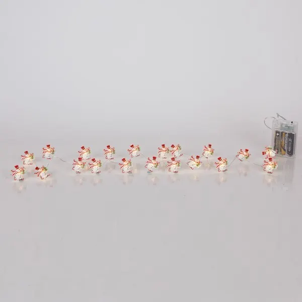XMAS ΛΑΜΠΑΚΙ ΣΕΙΡΑ 20 MINI LED ΧΙΟΝΑΝΘΡΩΠΟΣ ΜΠΑΤΑΡΙΑΣ 3AA ΜΕ ΧΡΟΝΟΔΙΑΚΟΠΤΗ ΑΣΗΜΙ ΧΑΛΚΙΝΟ ΚΑΛΩΔΙΟ ΘΕΡΜΟ ΛΕΥΚΟ LED ΑΝΑ 10cm ΠΑΡΟΧΗ 30cm IP20