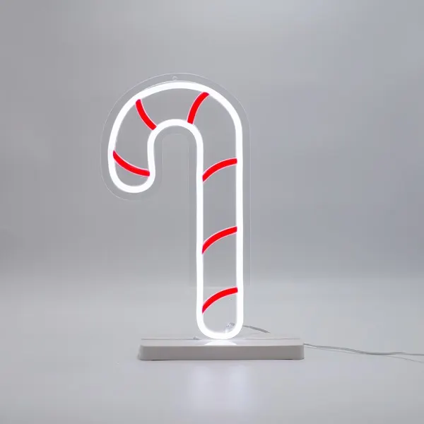 XMAS ΖΑΧΑΡΩΤΟ ΜΕ ΒΑΣΗ ΝΕΟΝ ΦΩΤΟΣΩΛΗΝΑ LED 4.5V ΜΕΤΑΣΧΗΜΑΤΙΣΤΗ ΚΟΚΚΙΝΟ & ΛΕΥΚΟ LED ΠΑΡΟΧΗ 3m 18x33cm IP44