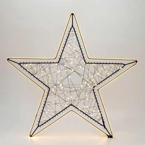 XMAS ΦΩΤΙΖΟΜΕΝΟ ΑΣΤΕΡΙ 100 MINI LED ΜΕΤΑΣΧΗΜΑΤΙΣΤΗ & ΜΑΥΡΟΣ ΜΕΤΑΛΛΙΚΟΣ ΣKEΛETOΣ & ΜΑΥΡΟ ΧΑΛΚΙΝΟ ΚΑΛΩΔΙΟ & ΘΕΡΜΟ ΛΕΥΚΟ LED & ΘΕΡΜΗ ΛΕΥΚΗ COB ΤΑΙΝΙΑ LED 1.7m & ΠΑΡΟΧΗ 3m 48x45cm IP44