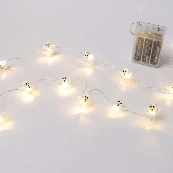 HALLOWEEN ΛΑΜΠΑΚΙ ΣΕΙΡΑ 20 MINI LED ΦΑΝΤΑΣΜΑΤΑΚΙΑ ΜΠΑΤΑΡΙΑΣ 3AA ΧΡΟΝΟΔΙΑΚΟΠΤΗ ΑΣΗΜΙ ΧΑΛΚΙΝΟ ΚΑΛΩΔΙΟ ΘΕΡΜΟ ΛΕΥΚΟ LED ΑΝΑ 10cm ΠΑΡΟΧΗ 30cm IP20
