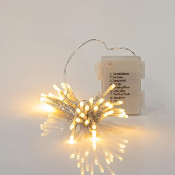 XMAS ΛΑΜΠΑΚΙ ΣΕΙΡΑ 24 LED 3mm ΜΠΑΤΑΡΙΑΣ 3AA ΜΕ 8 ΠΡΟΓΡΑΜΜΑΤΑ ΜΝΗΜΗ & ΧΡΟΝΟΔΙΑΚΟΠΤΗ ΔΙΑΦΑΝΟ PVC ΚΑΛΩΔΙΟ ΘΕΡΜΟ ΛΕΥΚΟ LED ANA 10cm ΠΑΡΟΧΗ 30cm IP44 DISPLAY BOX 24τμχ