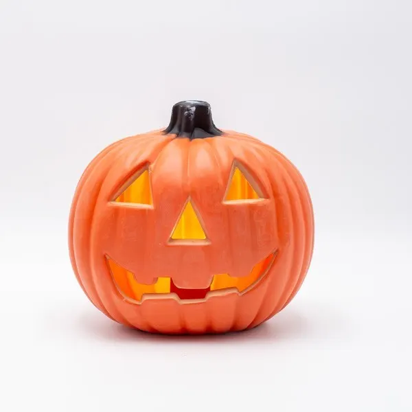 HALLOWEEN ΦΩΤΙΖΟΜΕΝΗ ΠΟΡΤΟΚΑΛΙ ΚΟΛΟΚΥΘΑ ΜΕ ΣΚΑΛΙΣΤΟ ΠΡΟΣΩΠΟ ΜΠΑΤΑΡΙΑΣ 2AA 6 ΘΕΡΜΑ ΛΕΥΚΑ LED 20x15x19cm IP20