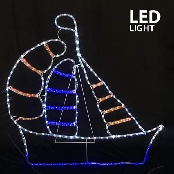 XMAS ΚΑΡΑΒΙ ΦΩΤΟΣΩΛΗΝΑΣ LED 11m ΜΟΝΟΚΑΝΑΛΟΣ ΜΕ ΠΡΟΓΡΑΜΜΑ ΛΕΥΚΟ - ΚΟΚΚΙΝΟ - ΜΠΛΕ 106x104cm IP44