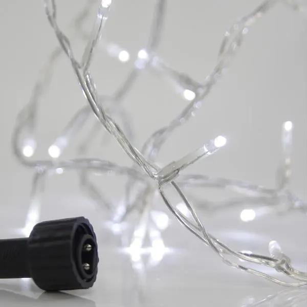 XMAS ΛΑΜΠΑΚΙ ΣΕΙΡΑ 100 LED 3mm 31V ΜΕΤΑΣΧΗΜΑΤΙΣΤΗ 4 ΕΠΕΚΤΑΣΕΙΣ ΕΩΣ 3 ΣΕΤ ΔΙΑΦΑΝΟ PVC ΚΑΛΩΔΙΟ ΛΕΥΚΟ LED ΑΝΑ 5cm ΠΑΡΟΧΗ 3m ΙP44