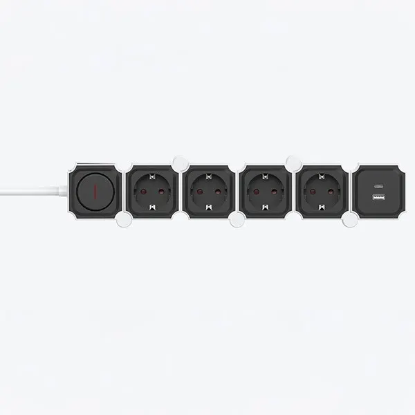 ΠΟΛΥΠΡΙΖΟ 4 ΘΕΣΕΩΝ ΚΑΙ 2 USB (TYPE A & C) ΣΠΑΣΤΟ  ΜΕ ΚΑΛΩΔΙΟ ΚΑΙ ΔΙΑΚΟΠΤΗ 3x1,5mm 2m ΜΕ ΠΡΟΣΤΑΣΙΑ ΕΠΑΦΩΝ
