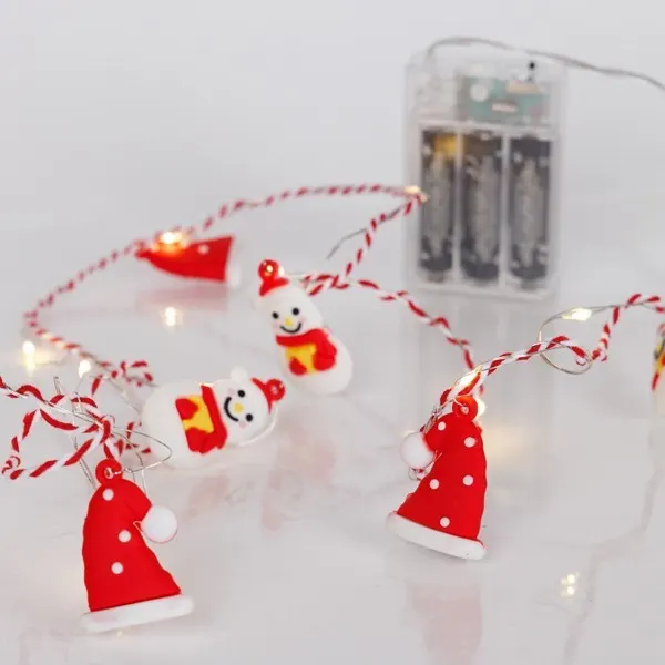 XMAS ΛΑΜΠΑΚΙ ΣΕΙΡΑ 20 MINI LED ΣΚΟΥΦΟΣ & ΧΙΟΝΑΝΘΡΩΠΟΣ ΜΠΑΤΑΡΙΑΣ 3AA ΜΕ ΧΡΟΝΟΔΙΑΚΟΠΤΗ ΚΟΚΚΙΝΟ & ΛΕΥΚΟ ΧΑΛΚΙΝΟ ΚΑΛΩΔΙΟ ΘΕΡΜΟ ΛΕΥΚΟ LED ΑΝΑ 10cm ΠΑΡΟΧΗ 30cm IP20