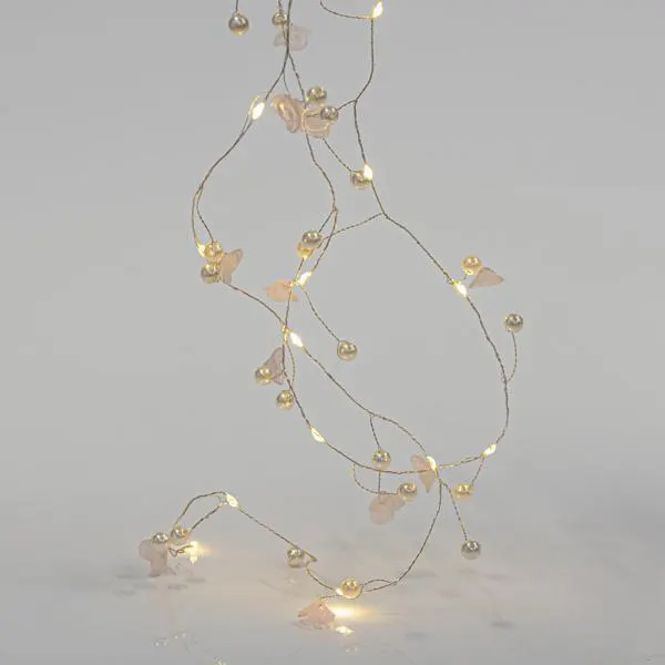 ΣΕΙΡΑ, 20 MINI LED, ΑΚΡΥΛΙΚΑ ΛΟΥΛΟΥΔΙΑ & ΠΕΡΛΕΣ, ΜΠΑΤΑΡΙΑΣ 2xAA, ΧΡΟΝΟΔΙΑΚΟΠΤΗ, ΑΣΗΜΙ ΧΑΛΚΙΝΟ ΚΑΛΩΔΙΟ, ΘΕΡΜΟ ΛΕΥΚΟ LED ΑΝΑ 7.5cm, ΠΡΟΕΚΤΑΣΗ ΠΑΡΟΧΗΣ 50cm, IP20