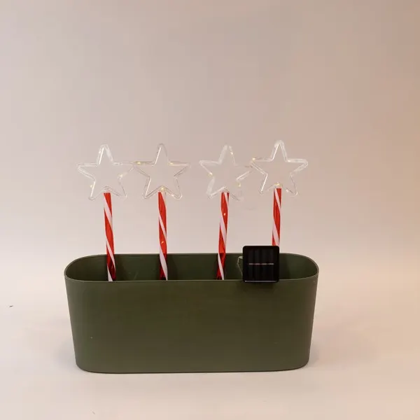 XMAS ΛΑΜΠΑΚΙ ΣΕΙΡA 36 MINI LED 4 ΠΛAΣΤΙΚA AΣΤΕΡΙA 10cm ΜΕ ΡAΒΔΙ ΓΙA ΤΟ ΕΔAΦΟΣ 32cm ΗΛΙAΚΟ ΣΥΛΛΕΚΤΗ ΜΕ AΙΣΘΗΤΗΡA 8 M/F ΔΙAΦAΝΟ ΠΛAΚΕ ΧAΛΚΙΝΟ ΚAΛΩΔΙΟ ΘΕΡΜΟ ΛΕΥΚΟ LED ANA 1m ΠAΡΟΧΗ 1m IP44