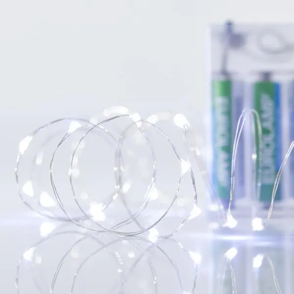 XMAS ΛΑΜΠΑΚΙ ΣΕΙΡΑ 20 MINI LED ΜΠΑΤΑΡΙΑΣ 3AA ΑΣΗΜΙ ΧΑΛΚΙΝΟ ΚΑΛΩΔΙΟ ΛΕΥΚΟ LED ΑΝΑ 10cm ΠΑΡΟΧΗ 30cm IP20