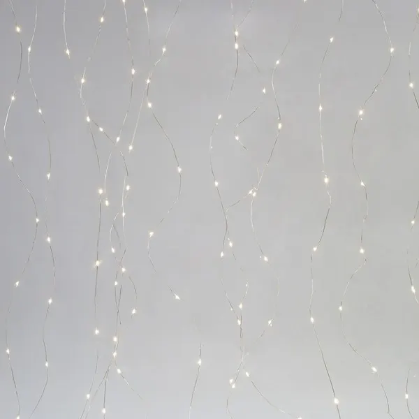XMAS ΛΑΜΠΑΚΙ ΚΟΥΡΤΙΝΑ 400 MINI LED ΜΕ ΜΕΤΑΣΧΗΜΑΤΙΣΤΗ ΑΣΗΜΙ ΧΑΛΚΙΝΟ ΚΑΛΩΔΙΟ ΘΕΡΜΟ ΛΕΥΚΟ LED (H200 x W190cm 16 ΣΕΙΡΕΣ x 25 LED) ΠΑΡΟΧΗ 5m IP44