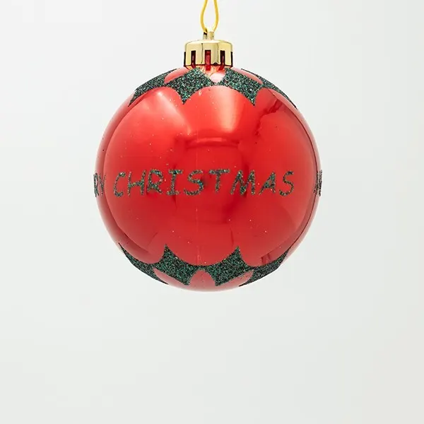 ΠΛΑΣΤΙΚΗ ΜΠΑΛΑ, ΚΟΚΚΙΝΗ, ΜΕ GLITTER MERRY CHRISTMAS, ΣΕΤ 6ΤΜΧ, 8cm