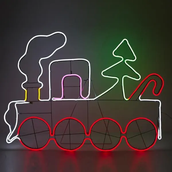 XMAS ΤΡΕΝΟ ΝΕΟΝ ΦΩΤΟΣΩΛΗΝΑ LED 8m ΔΙΑΦΟΡΑ ΧΡΩΜΑΤΑ ΜΕ ΜΕΤΑΣΧΗΜΑΤΙΣΤΗ ΠΑΡΟΧΗ 5m 95x68cm IP44