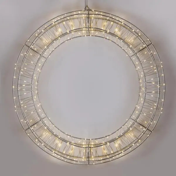 XMAS ΦΩΤΙΖΟΜΕΝΟ ΣΤΕΦΑΝΙ 70cm 600 LED 4.5V ΜΕΤΑΣΧΗΜΑΤΙΣΤΗ TIMER ΑΣΗΜΙ ΜΕΤΑΛΛΙΚΟΣ ΣΚΕΛΕΤΟΣ ΑΣΗΜΙ ΧΑΛΚΙΝΟ ΚΑΛΩΔΙΟ ΘΕΡΜΟ ΛΕΥΚΟ LED ΠΑΡΟΧΗ 5m IP44
