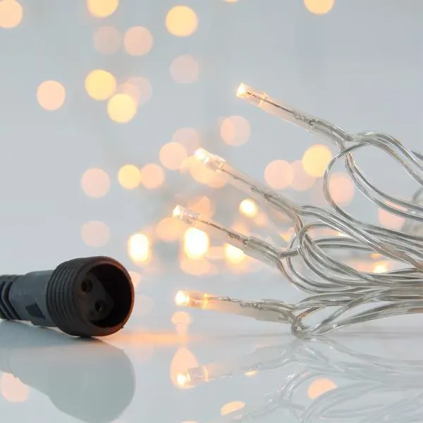 XMAS ΛΑΜΠΑΚΙ ΣΕΙΡΑ 100 LED 3mm 31V ΜΕΤΑΣΧΗΜΑΤΙΣΤΗ 4 ΕΠΕΚΤΑΣΕΙΣ ΕΩΣ 3 ΣΕΤ ΔΙΑΦΑΝΟ PVC ΚΑΛΩΔΙΟ ΘΕΡΜΟ ΛΕΥΚΟ LED ΑΝΑ 5cm ΠΑΡΟΧΗ 3m ΙP44