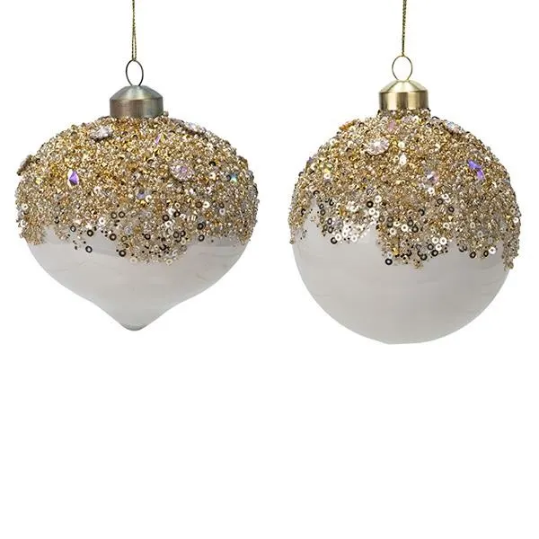 ΜΠΑΛΑ ΓΥΑΛΙΝΗ ΛΕΥΚΗ ΠΑΣΠΑΛΙΣΜΕΝΗ ΜΕ ΧΡΥΣΟ GLITTER 2 ΣΧΗΜΑΤΑ ΣΕΤ 4ΤΜΧ 10cm