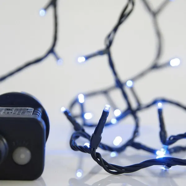 XMAS ΛΑΜΠΑΚΙ ΣΕΙΡΑ 100 LED 3mm 31V ΜΕΤΑΣΧΗΜΑΤΙΣΤΗ ΜΕ 8 ΠΡΟΓΡΑΜΜΑΤΑ & ΜΝΗΜΗ ΠΡΑΣΙΝΟ PVC ΚΑΛΩΔΙΟ ΜΠΛΕ LED ΑΝΑ 5cm ΠΑΡΟΧΗ 3m ΙΡ44