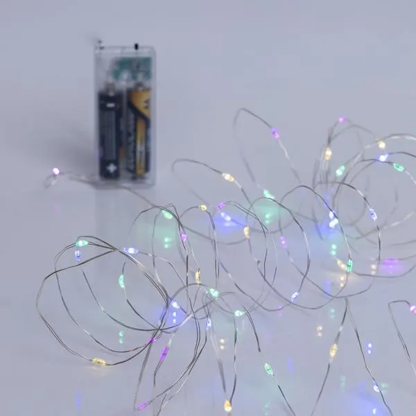 XMAS ΛΑΜΠΑΚΙ ΣΕΙΡΑ 50 MINI LED ΜΠΑΤΑΡΙΑΣ 2AA ΜΕ ΧΡΟΝΟΔΙΑΚΟΠΤΗ ΑΣΗΜΙ ΧΑΛΚΙΝΟ ΚΑΛΩΔΙΟ ΧΡΩΜΑΤΙΣΤΟ ΟΠΑΛ LED ΑΝΑ 10cm ΠΑΡΟΧΗ 10cm IP20 DISPLAY BOX 24τμχ