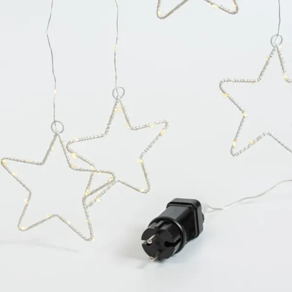 ΚΟΥΡΤΙΝΑ, 184 MINI LED, 8 ΜΕΤΑΛΛΙΚΑ ΑΣΤΕΡΙΑ 12cm, ΜΕΤΑΣΧΗΜΑΤΙΣΤΗ, ΑΣΗΜΙ ΧΑΛΚΙΝΟ ΚΑΛΩΔΙΟ, ΘΕΡΜΟ ΛΕΥΚΟ LED (H155 x W175cm, 20 ΣΕΙΡΕΣ x 12 LED), ΠΡΟΕΚΤΑΣΗ ΠΑΡΟΧΗΣ 3m, IP44