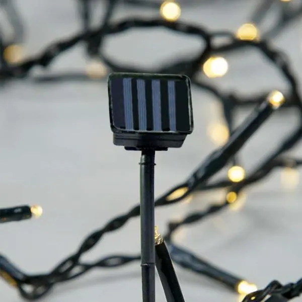 XMAS ΛΑΜΠΑΚΙ ΣΕΙΡΑ 96 LED 5mm ΗΛΙΑΚΟ ΣΥΛΛΕΚΤΗ ME AIΣΘΗΤΗΡΑ ΦΩΤΟΣ ΣΤΑΘΕΡΟ/FLASH ΠΡΟΓΡΑΜΜΑ ΠΡΑΣΙΝΟ PVC ΚΑΛΩΔΙΟ ΘΕΡΜΟ ΛΕΥΚΟ LED ΑΝΑ 10cm ΠΑΡΟΧΗ 1m IP44