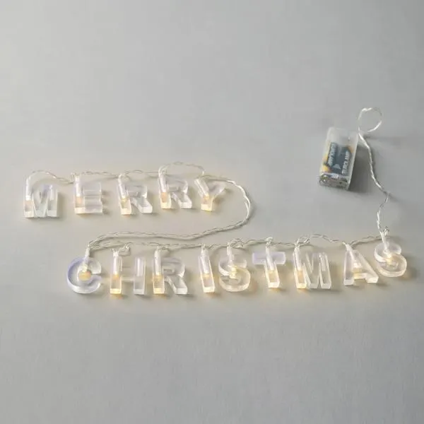 ΣΕΙΡΑ, 14 LED 5mm, 'MERRY CHRISTMAS' ΜΕ ΔΙΑΦΑΝΑ ΓΡΑΜΜΑΤΑ, ΜΠΑΤΑΡΙΑΣ 2xAA, TIMER, ΔΙΑΦΑΝΟ PVC ΚΑΛΩΔΙΟ, ΘΕΡΜΟ ΛΕΥΚΟ LED ΑΝΑ 8cm, ΠΡΟΕΚΤΑΣΗ ΠΑΡΟΧΗΣ 30cm, IP20