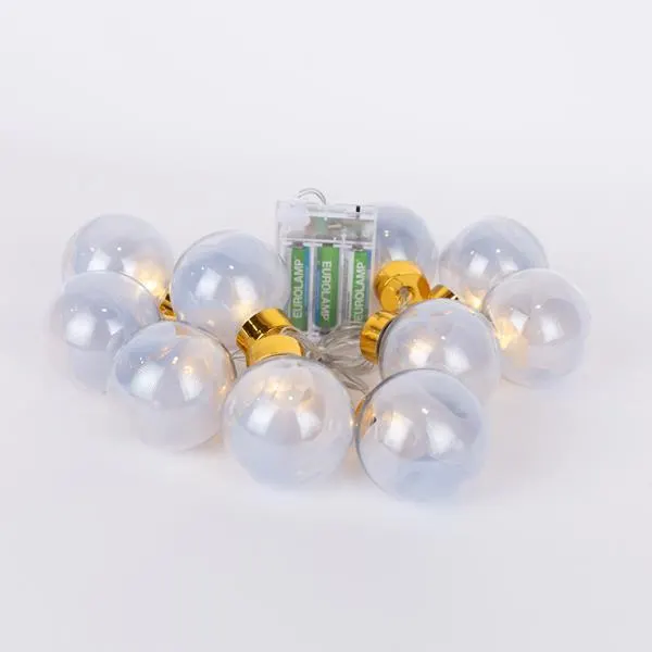 XMAS ΛΑΜΠΑΚΙ ΣΕΙΡΑ 10 LED 5mm ΔΙΑΚΟΣΜΗΤΙΚEΣ ΜΠΑΛΕΣ & ΑΣΗΜΙ ΥΦΑΣΜΑ ΜΠΑΤΑΡΙΑΣ 3AA ΜΕ ΧΡΟΝΟΔΙΑΚΟΠΤΗ ΔΙΑΦΑΝΟ PVC ΚΑΛΩΔΙΟ ΘΕΡΜΟ ΛΕΥΚΟ LED ANA 15cm ΠΑΡΟΧΗ 30cm IP20